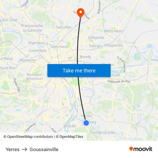 Yerres to Goussainville map