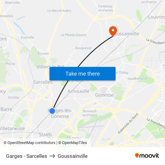 Garges - Sarcelles to Goussainville map
