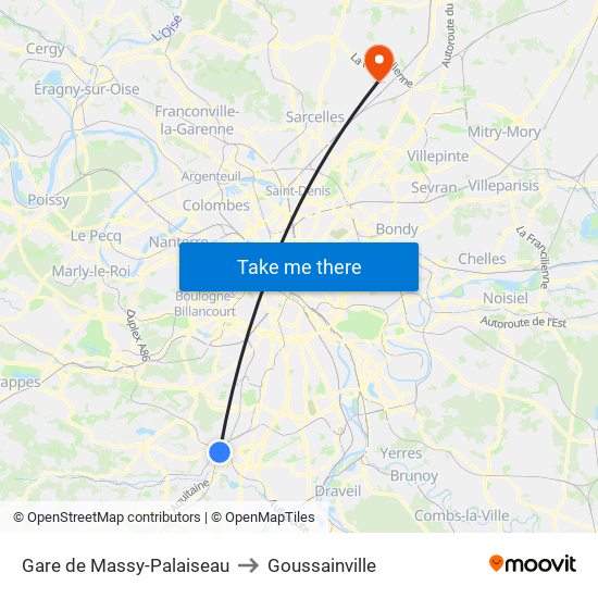 Gare de Massy-Palaiseau to Goussainville map