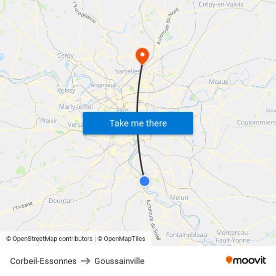 Corbeil-Essonnes to Goussainville map