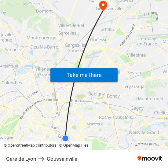 Gare de Lyon to Goussainville map