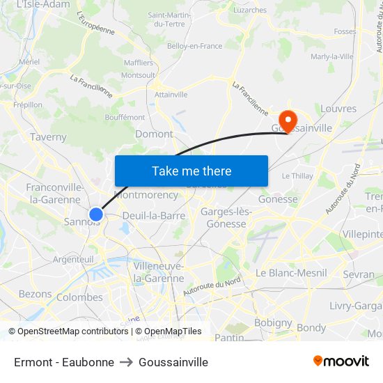 Ermont - Eaubonne to Goussainville map