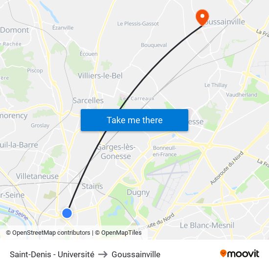 Saint-Denis - Université to Goussainville map
