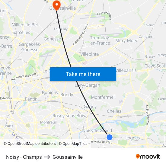 Noisy - Champs to Goussainville map