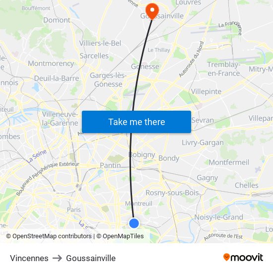 Vincennes to Goussainville map