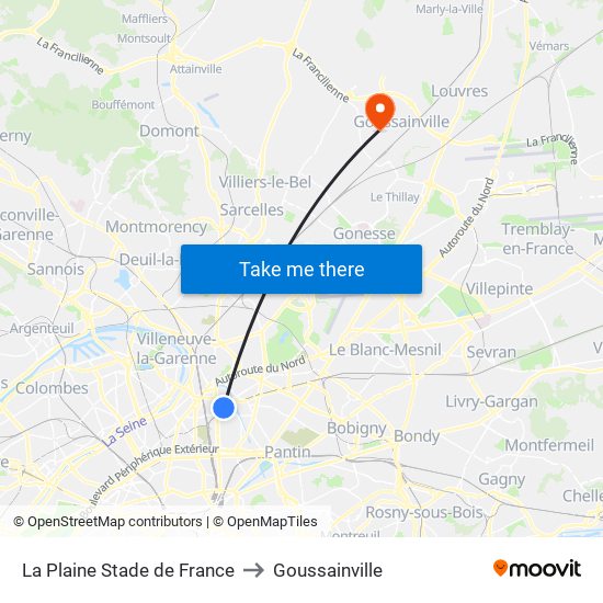 La Plaine Stade de France to Goussainville map