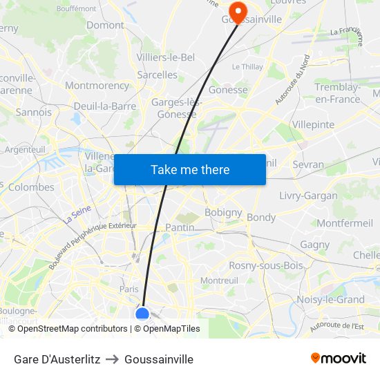 Gare D'Austerlitz to Goussainville map