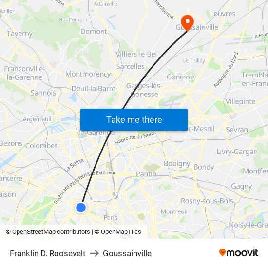 Franklin D. Roosevelt to Goussainville map