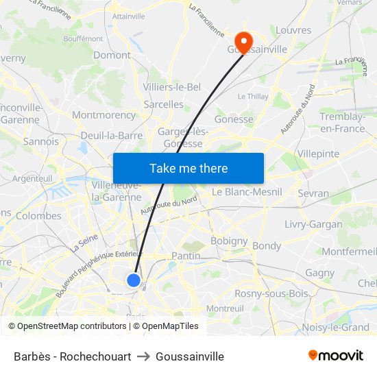 Barbès - Rochechouart to Goussainville map