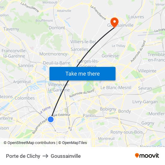 Porte de Clichy to Goussainville map