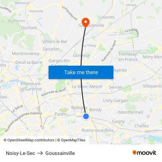 Noisy-Le-Sec to Goussainville map
