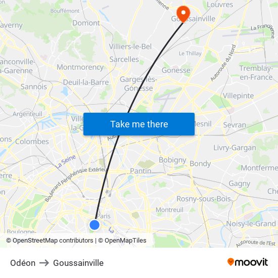 Odéon to Goussainville map