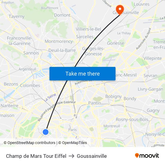 Champ de Mars Tour Eiffel to Goussainville map