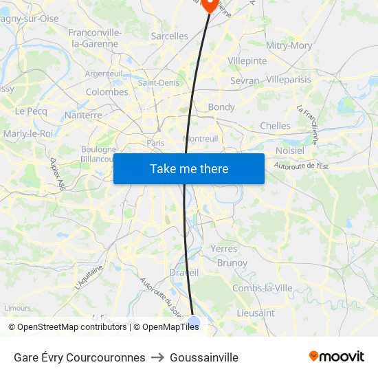 Gare Évry Courcouronnes to Goussainville map