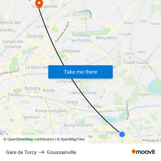 Gare de Torcy to Goussainville map