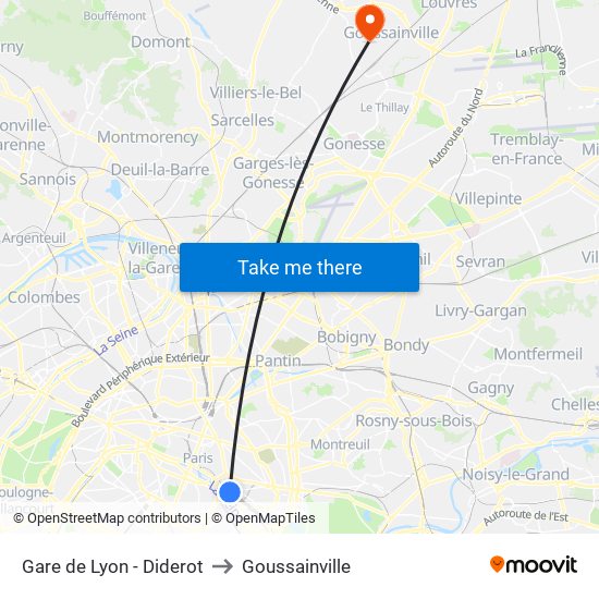 Gare de Lyon - Diderot to Goussainville map