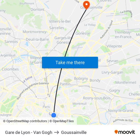 Gare de Lyon - Van Gogh to Goussainville map
