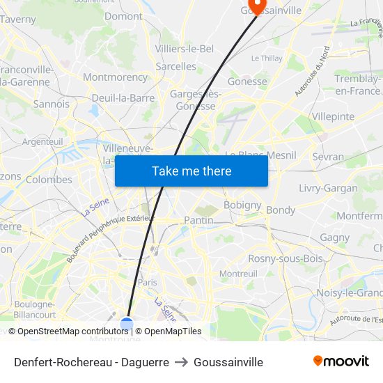 Denfert-Rochereau - Daguerre to Goussainville map