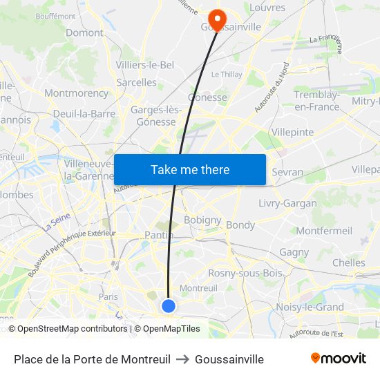 Place de la Porte de Montreuil to Goussainville map