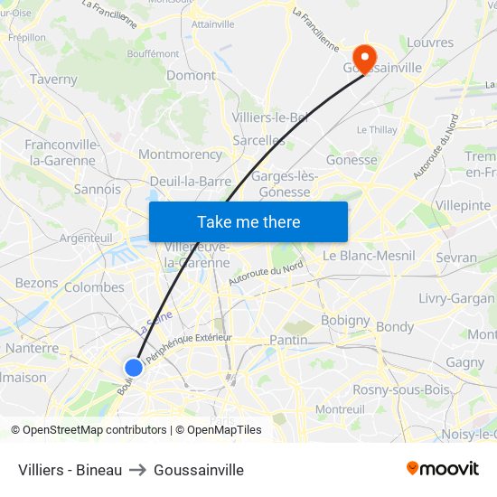 Villiers - Bineau to Goussainville map