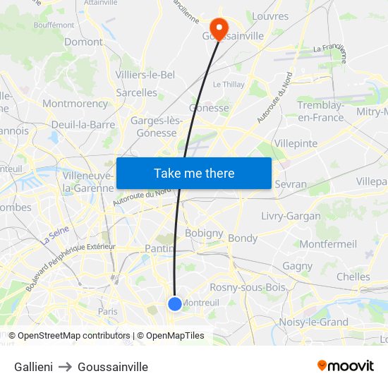 Gallieni to Goussainville map