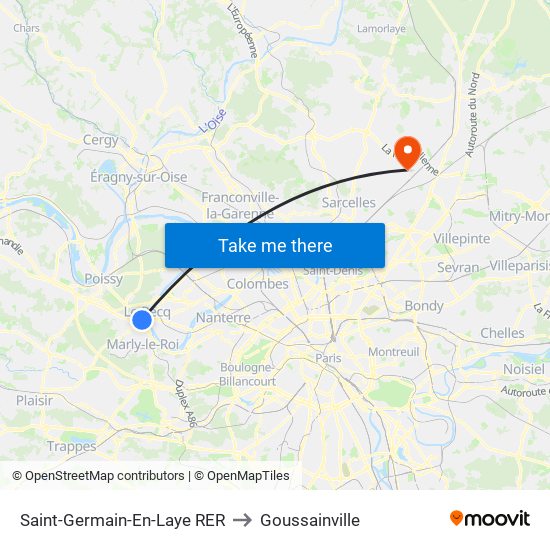 Saint-Germain-En-Laye RER to Goussainville map