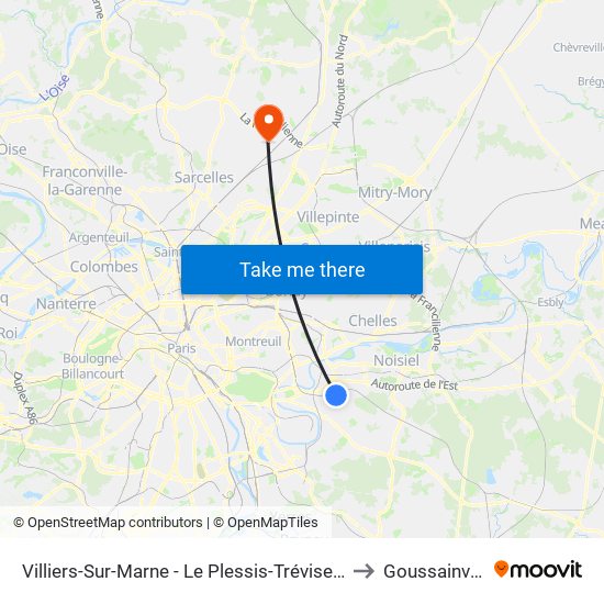 Villiers-Sur-Marne - Le Plessis-Trévise RER to Goussainville map