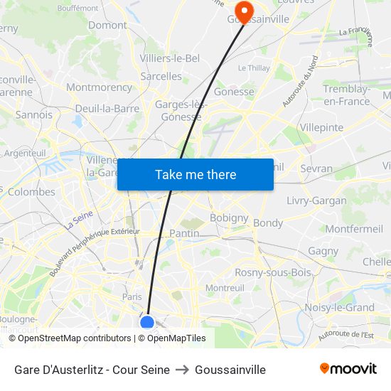 Gare D'Austerlitz - Cour Seine to Goussainville map