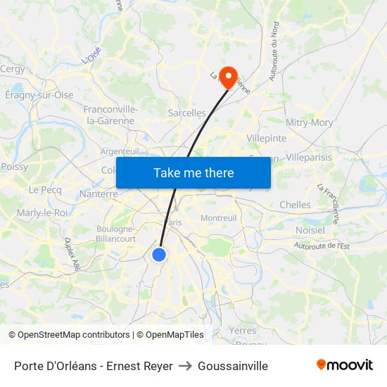 Porte D'Orléans - Ernest Reyer to Goussainville map