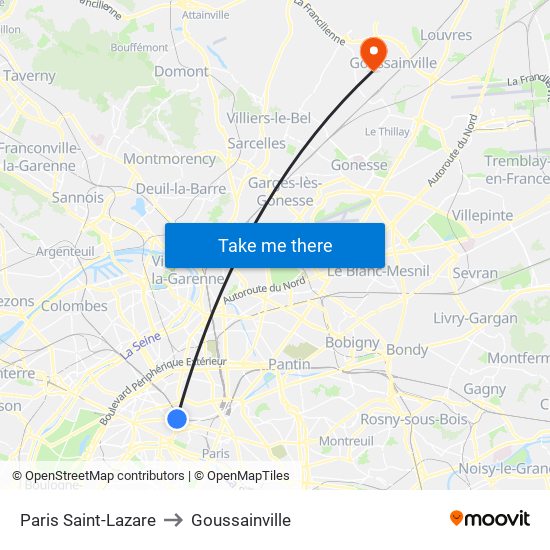 Paris Saint-Lazare to Goussainville map