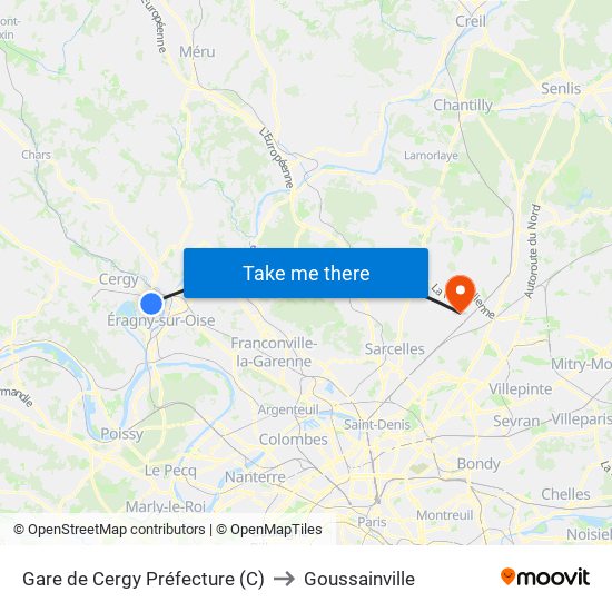 Gare de Cergy Préfecture (C) to Goussainville map