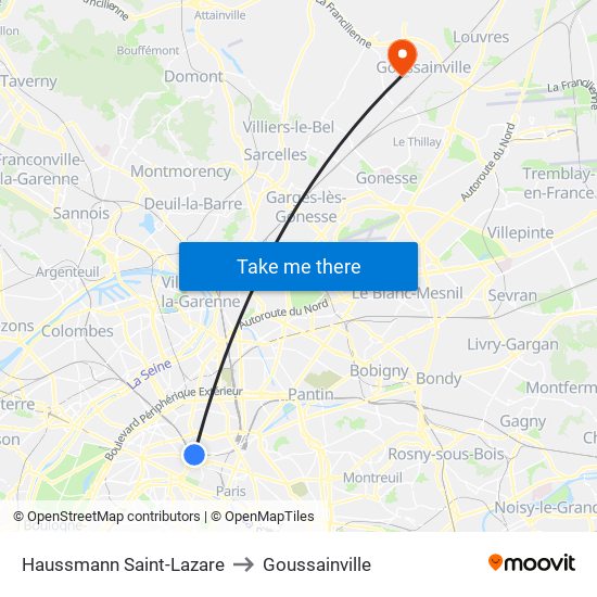 Haussmann Saint-Lazare to Goussainville map