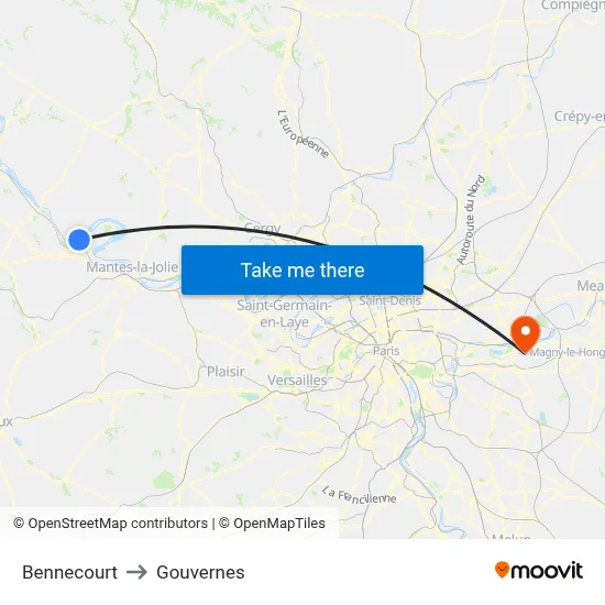 Bennecourt to Gouvernes map