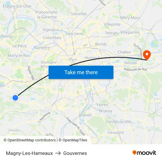 Magny-Les-Hameaux to Gouvernes map
