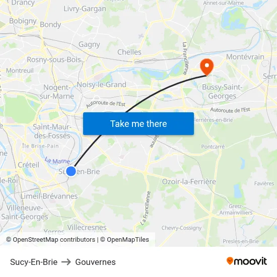 Sucy-En-Brie to Gouvernes map