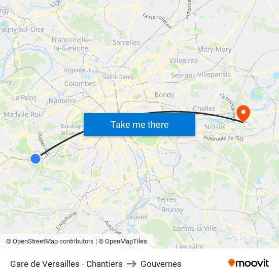Gare de Versailles - Chantiers to Gouvernes map
