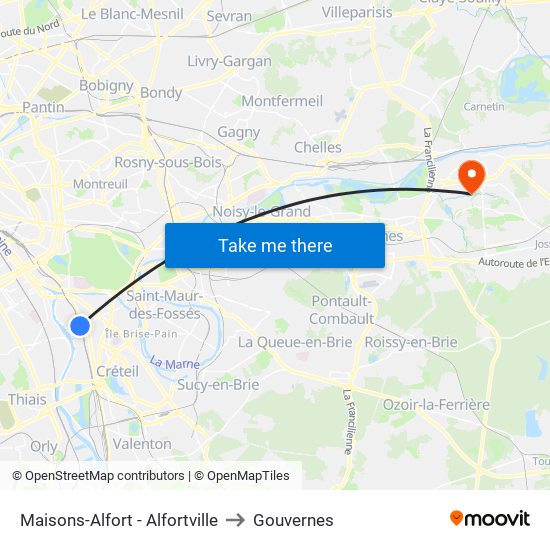 Maisons-Alfort - Alfortville to Gouvernes map
