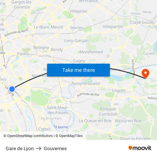 Gare de Lyon to Gouvernes map