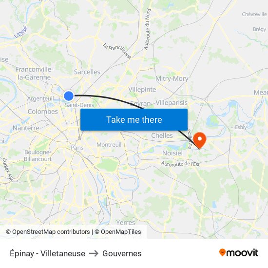 Épinay - Villetaneuse to Gouvernes map