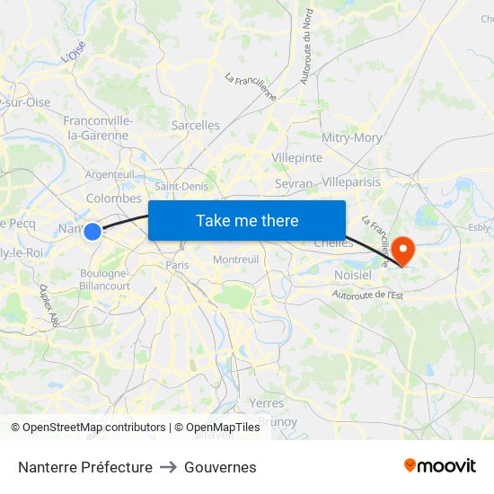 Nanterre Préfecture to Gouvernes map