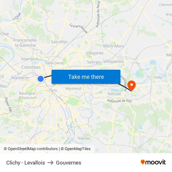 Clichy - Levallois to Gouvernes map