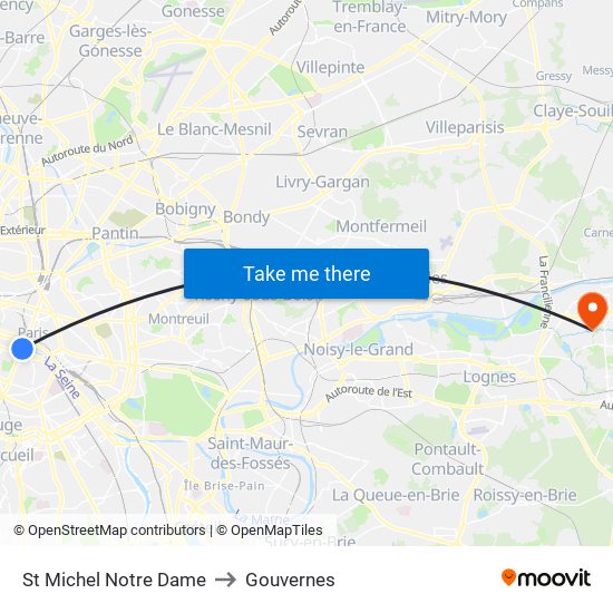 St Michel Notre Dame to Gouvernes map