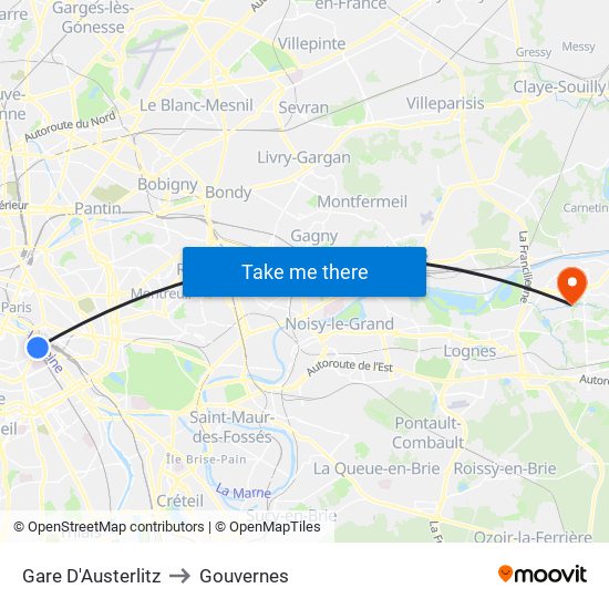 Gare D'Austerlitz to Gouvernes map