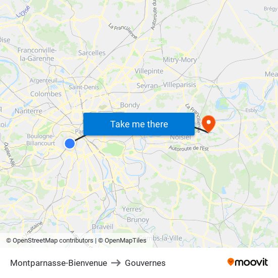 Montparnasse-Bienvenue to Gouvernes map
