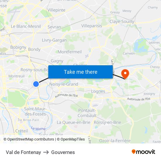Val de Fontenay to Gouvernes map