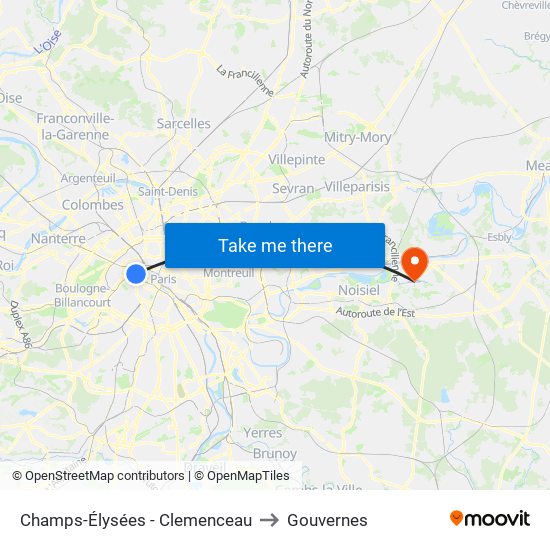 Champs-Élysées - Clemenceau to Gouvernes map