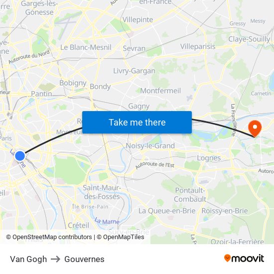 Van Gogh to Gouvernes map