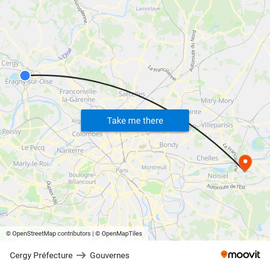 Cergy Préfecture to Gouvernes map