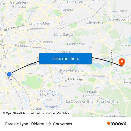 Gare de Lyon - Diderot to Gouvernes map