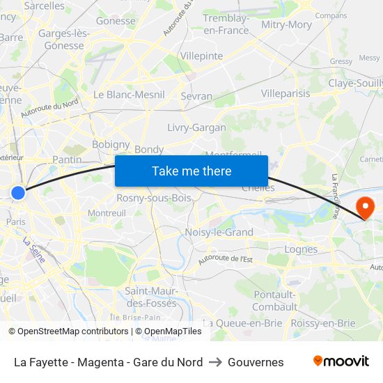 La Fayette - Magenta - Gare du Nord to Gouvernes map